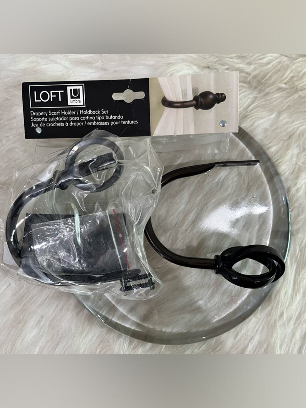 NEW Loft Umbra Curtain Drapery Scarf Holder Holdback Oval Set of 2 Ebony Black